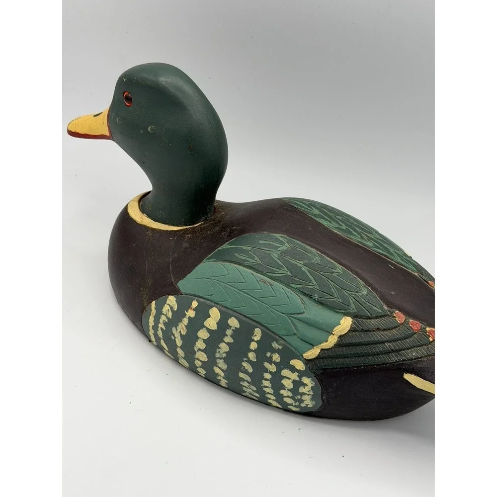 Vintage Style Hand Painted Duck Decoy Figurine Mallard Wood Decorative Bird